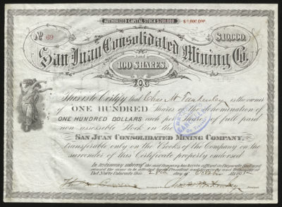 Certificate with blue and black ink shows intricate borders, lettering, signatures, a company seal, a cancel stamp, and Greek woman vignette