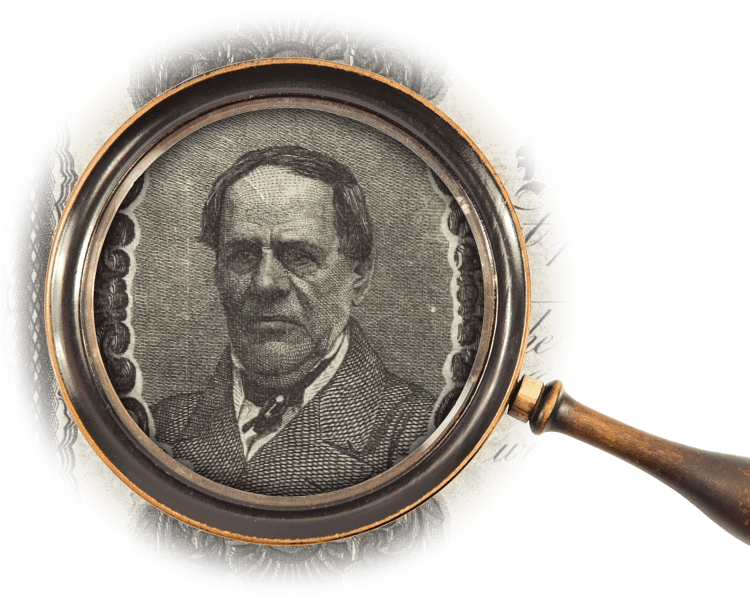 Magnifying glass over portrait of Santa Anna